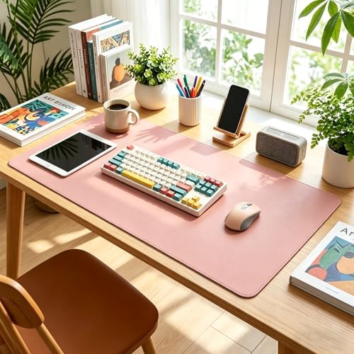 Leather Desk Pad Protector,(Pink, 24" x 47") Non-Slip Desk Pad,on-Slip PU Leather Large Mouse Pad,Easy Clean Desk Protecor Mat,Writing Pad for Office Work/Home/Decor - Image 2