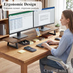 TEAMIX 39.4 inch Dual Monitor Stand Riser with Drawer & Phone Holder, Brown - Image 2