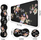 Mouse Pad Set,(31.5×11.8 in) Desk Pad + Keyboard Wrist Rest Support + Mouse Wrist Rest + Coaster for Office,Home,Computer,Laptop - 4 Flower Boss Lady - Image 3