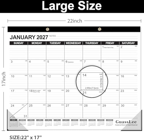 GuassLee Large Desk Calendar 2026, 3 Packs, 19 Months from Jun. 2026 to Dec. 2027, 22" x 17" Desk/Wall Calendar Hanging Planner with Julian Date, Notes, Corner Protectors for School Home Office - Image 2
