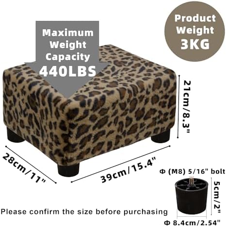 CAROLMADE Small Foot Stool Ottoman Footstool with Legs Under Desk Footrest for Living Room Bedroom and Office, Faux Fur Brown - Image 3