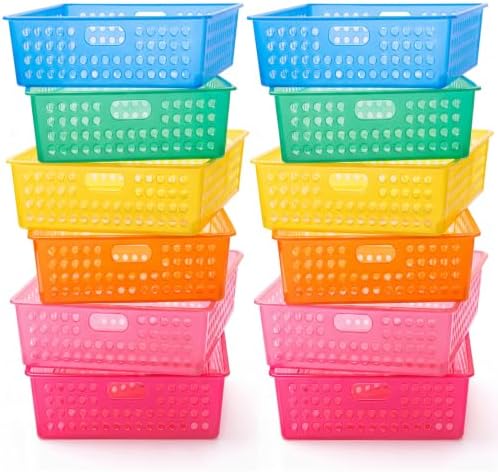 Geetery 12 Pack Classroom Storage Baskets with Handle,Translucent Colors by Geetery