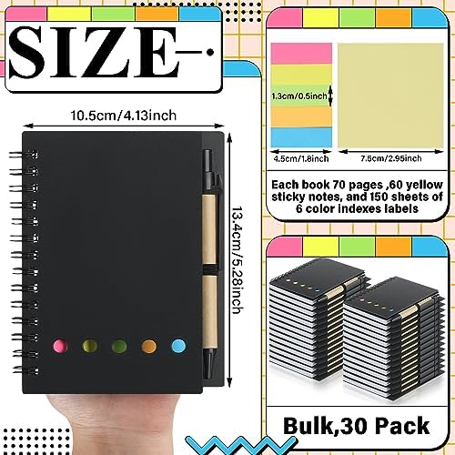 Qilery 30 Pack Lined Spiral Notebook Bulk Small Notepad and Pen Set - Image 2