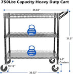WDT Heavy Duty 3 Tier Utility Cart,Wire Rolling Cart with Wheels, Commercial Grade Service Cart with Shelving Liners and Handle Bar Metal Carts for Kitchen Office Hardware - Image 4