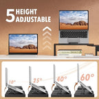 AFOOYO 43.3 Inch Dual Monitor Stand with Laptop Tray & Drawer, 5 Height & 4 Angle Adjustable Ergonomic Computer Riser, MDF Desk Shelf for MacBook Dell HP Lenovo 10-17.3" Laptops, Black - Image 3