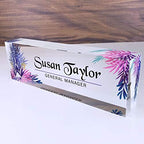 Artblox Office Desk Name Plate Personalized | Custom Name Plates for Desks | Leaf Purple Design On Clear Acrylic Glass | Office Desk Decor - (8" x 2.5") by Artblox