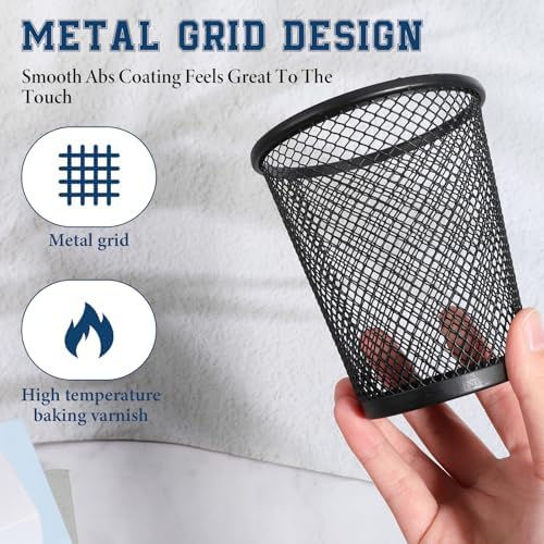 24 Pack Metal Pen Holder, Wire Mesh Pen Cup Pencil Holder Black Metal Pencil Cup for Home Office Desk Pen Holder Supplies - Image 5