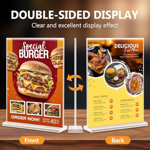 Enayplon Acrylic Sign Holder 8.5 x 11, Double Sided Sign Holder Stand, Plastic 10 Pack Table Paper Stand, Vertical Menu Flyer Stand, T Shape Table Flyer Holder - Image 4