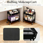 2 Tier Short Rolling Cart with Wheels for Under Desk Storage & Panrty Floor Organizer, Large Capacity Metal Kitchen Utility Cart, Sturdy Makeup Organizer for Small Space with 4 Hooks, Black - Image 4
