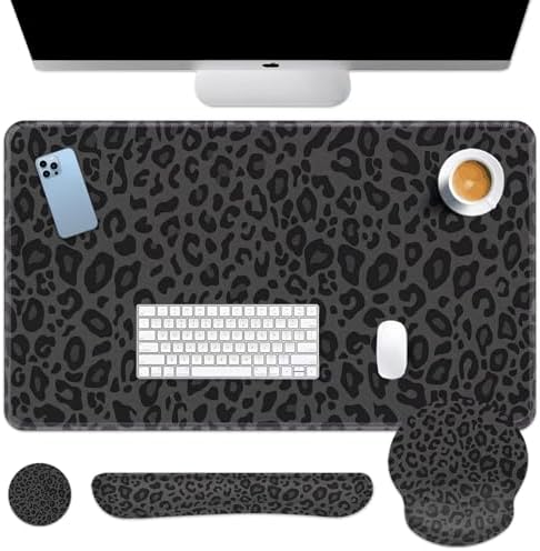 Arttown Keyboard Mouse Pad Set, 4 in 1 Desk Mat Set Leopard Black by Arttown