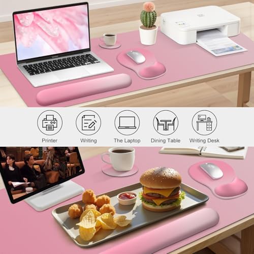 4-in-1 Large Gaming Mouse Pad, Keyboard Wrist Rest Pad & Wrist Support Mousepad Set, Extended Desk Pad Waterproof Desk Mat for Home Office Decor Study Game 35.4×15.7 Inches I Gradient Pink Blush - Image 3