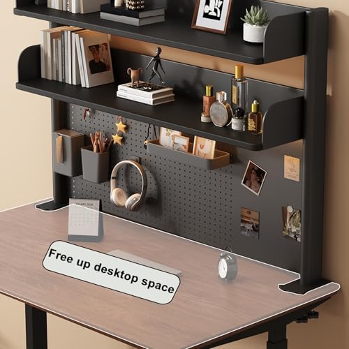 31.4in Clamp on Desk Shelf with Pegboard, Black Desktop Bookshelf Organizer - Image 5
