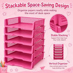 6 Pcs Purple Turn in Trays Classroom, Stackable Paper Bins for Classroom, 13x9x2.8 inch Plastic Baskets Desktop Organization System Office (Purple) - Image 4