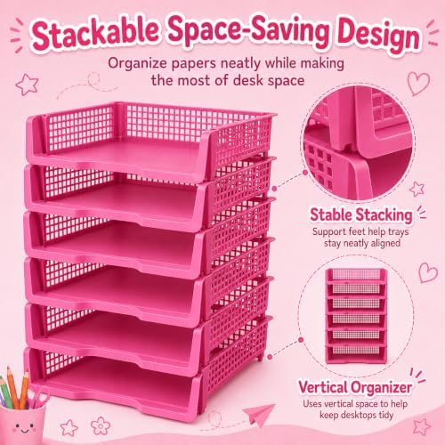 6 Pcs Purple Turn in Trays Classroom, Stackable Paper Bins for Classroom, 13x9x2.8 inch Plastic Baskets Desktop Organization System Office (Purple) - Image 4