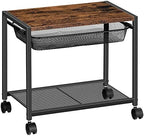 HOOBRO Under Desk Printer Stand, Industrial Printer Cart with Storage Shelf, 2-Tier Mobile Printer Table on Wheels, Heavy Duty Machine Storage Rack for Office and Home Rustic Brown + Black BF12PS01 by HOOBRO
