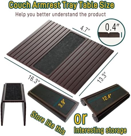 Bamboo Couch Arm Tray Table with Anti-Slip Cork Pad，Foldable Sofa Armrest Tray Table for Couch，Flexible Couch Arm Cup Holder，Portable Sofa Arm Chair Table for Drink, Snacks, Phone, Remote (Mahogany) - Image 3