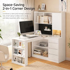 51.6" White Corner Computer Desk with Drawers for Home Office - Image 3