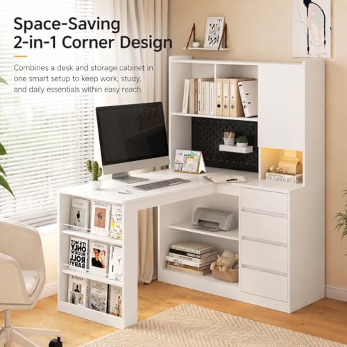 51.6" White Corner Computer Desk with Drawers for Home Office - Image 3