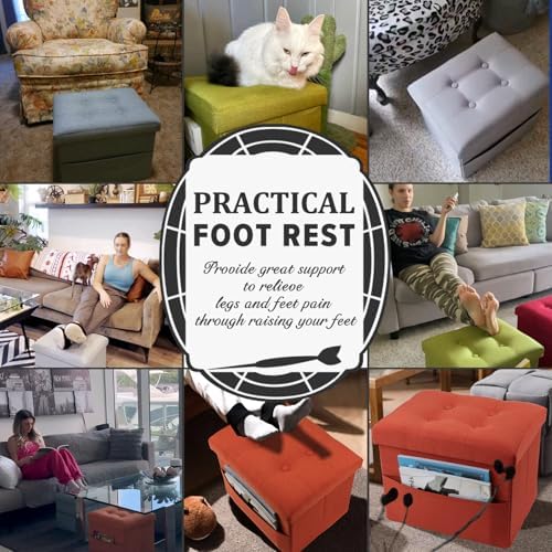 LINMAGCO Ottoman with Storage Small Foot Rest Stool Under Desk Stool Short Folding Footrest for Living Room Bedroom Home Office Dorm Dark Black 17X13X13IN - Image 3