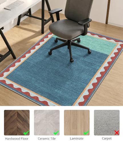 chakme Office Chair Mat for Hardwood Floor, 60"x45" (Blue Scalloped Border) - Image 3