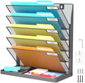Legal/Letter Size Hanging Wall File Organizer Desktop Self Standing File Organizer,6-Tier Wall Mount Paper Document Folder Holder,Metal Mesh Magazine Rack for Office Home, Black ﻿ by Fun+storage