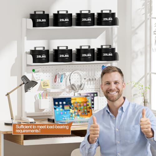 Adjustable Desktop Hutch Bookshelf with Pegboard, 38.9" Wide - Image 4