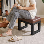 IBUYKE Small Footstool Ottoman, PU Faux Leather Footrest,Dark Brown WBD026Z - Image 2