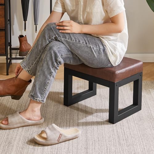 IBUYKE Small Footstool Ottoman, PU Faux Leather Footrest,Dark Brown WBD026Z - Image 2