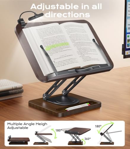 Book Stand with Light, 360° Rotating Holder with Page Clip, Ergonomic - Image 4