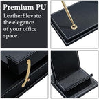 Leather Desk Set, 13-Piece All-in-One – Executive Desk Accessories & Office Supplies, Desk Organizer with Desk Pad & Blotter, 2-Tier Letter Tray, Luxury Office Desk Decor & Boss Gifts (Black) - Image 4