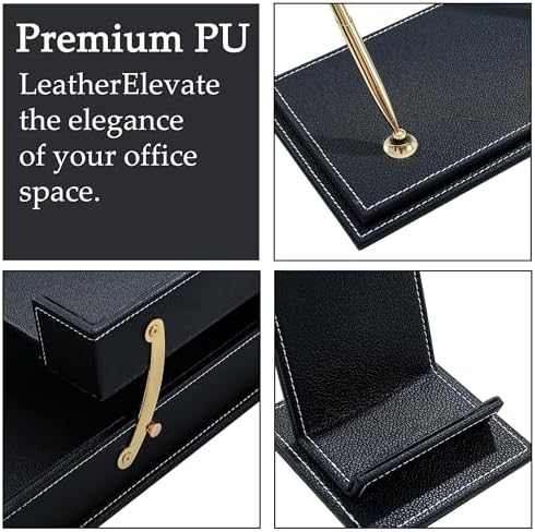 Leather Desk Set, 13-Piece All-in-One – Executive Desk Accessories & Office Supplies, Desk Organizer with Desk Pad & Blotter, 2-Tier Letter Tray, Luxury Office Desk Decor & Boss Gifts (Black) - Image 4