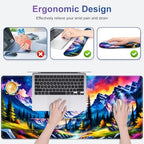 4 in 1 Large Mouse Pad, Keyboard Wrist Rest Set, Ergonomic Mouse Pad with Wrist Support, Desk Mat with Stitched Edges Extended Desk Pad Waterproof Desk Mat for Home Office Game I Landscaping Mountain - Image 3