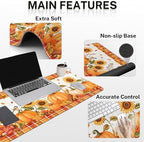 Britimes Keyboard Mouse Pad Set, 4 in 1 Desk Mat Set, Fall Pumpkin - Image 3