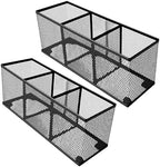 2-Pack Metal Mesh Pencil Holder, Spacious 3-Compartment Desk Organizer for Pens, Makeup Brushes, Utensils, Desktop Storage for Home, Office, School, Kitchen, 10.43x3.35x4.04 Inch, Black by Wenkedigi