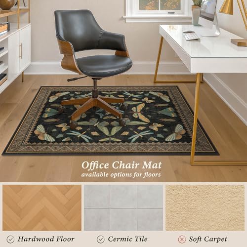 JTJ Office Chair Mat for Hardwood Floor, 36" x 48" Dark Vintage Insect Rug - Image 4