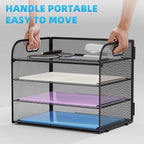 Marbrasse 2 Pack 4 Tier Paper Organizer Letter Tray - Mesh Desk File Organizer with Handle, Paper Sorter Organizer for Letter/A4 Office File Folder Holder (Black, 12.6" x 9.1" x 10.7") - Image 5
