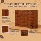 48 Drawer Wood Storage Organizer, Stackable Apothecary Cabinet with Brass Handles & Label Holders, Modular Card Catalog Drawer Chest for Crafts, Hardware, Beads, Spices, Office Desk - Image 4