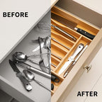 2-Piece Bamboo Silverware Organizer, Expandable Kitchen Drawer Organizer for Cutlery and Utensils, Multifunction Adjustable Bamboo Wood Cutlery Tray in Drawer for Flatware, (Natural) - Image 4