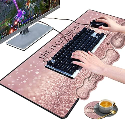 Large Gaming Mouse Pad, Keyboard Wrist Rest pad + Mouse Wrist pad + Coaster Set Extended Waterproof Non-Slip Table mat Suitable for Home Office Learning Games - Bible Verses Proverbs 31:25 - Image 4