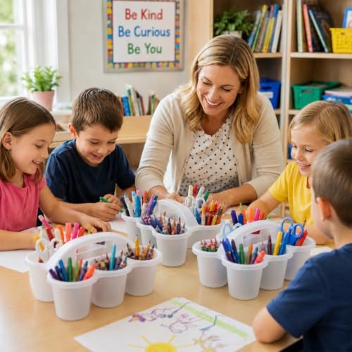 6 Pack Classroom Caddy With Handle for School Supplies, Clear - Image 5