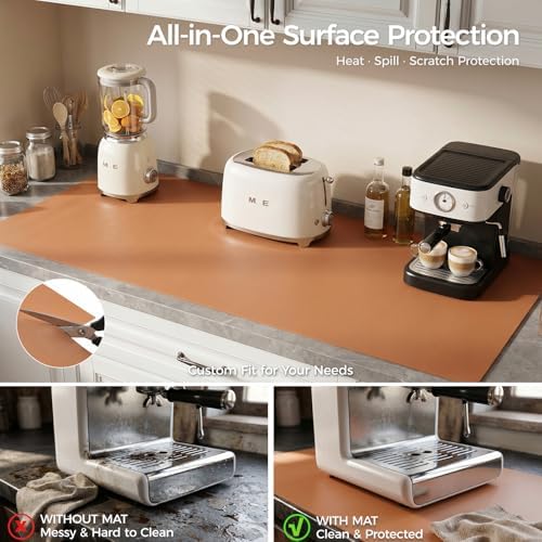 1.6mm Thick Leather 17x54 Inch Non-Slip Mat, Waterproof Countertop Protector, Dinner Table Runner/Cabinet Top Cover, Caramel Brown - Image 4