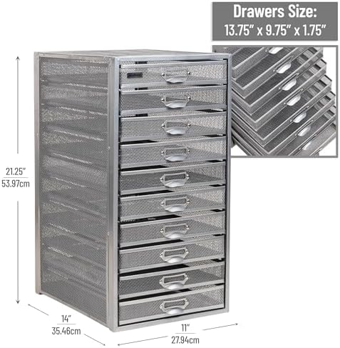 Mind Reader 10-Drawer Desk Organizer for Office Supplies, Crafts, Mail Sorting & More, Metal Mesh, Silver - Image 2