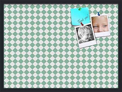 PinPix 30x22 inch Cork Bulletin Board. This Decorative Framed Pin Board Comes with Diamond Pattern in Green and White Design and Satin Black. Ideal for Home, Office Decor or School (PinPix-330) by PinPixBulletinBoards