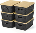 Ohmlove 6 Pack Plastic Storage Baskets with Bamboo Lids for Organization by OHMLOVE