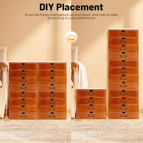 Wooden Storage Box, 16 Drawers Wood Multi Drawer Storage Organizer Vintage Desktop Drawer Organizer Rustic Desk Storage Organizer for living rooms bedrooms study rooms offices dormitories - Image 5