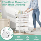 SYKIARIOL 4 Drawer Rolling Storage Cart with Pegboard Top and Hooks, White - Image 5
