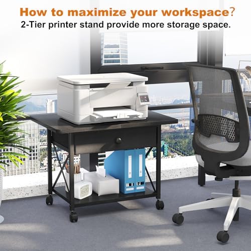 EasyCom Large Printer Stand with Fabric Storage Drawer and Locking Wheels - Image 5