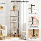 HOOBRO Corner Shelf Stand, Industrial 5-Tier Corner Bookshelf with Metal Frame, Corner Shelf Stand Display Plant Flower, Corner Bookcase for Small Spaces, Living Room, Greige and Black BG33CJ01 - Image 6