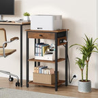 Printer Stand with Power Outlets, 3-Tier Under Desk Printer Table, Brown - Image 3