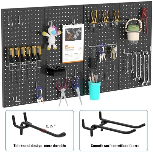 157 PCS Extra Thick Pegboard Hook Set, Metal Pegboard Accessory Organizer with Storage Bins and Peg Locks, Fits 1/4 Inch Pegboard Only, Ideal for Tools, Garage and Workshop Storage(Silver) - Image 6